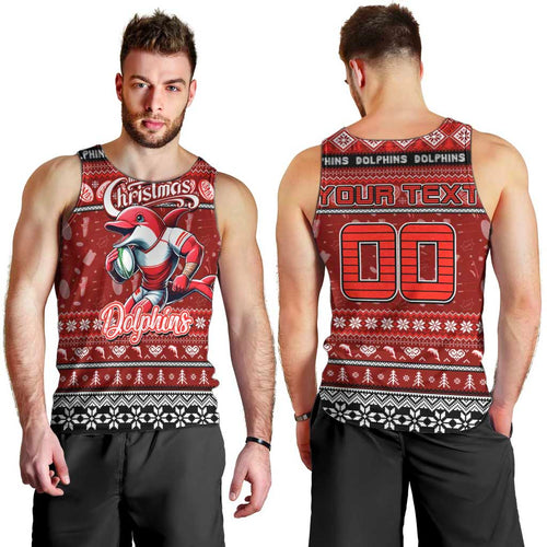 Personalized Dolphins Rugby Xmas Men Tank Top Australia NRL Mascot