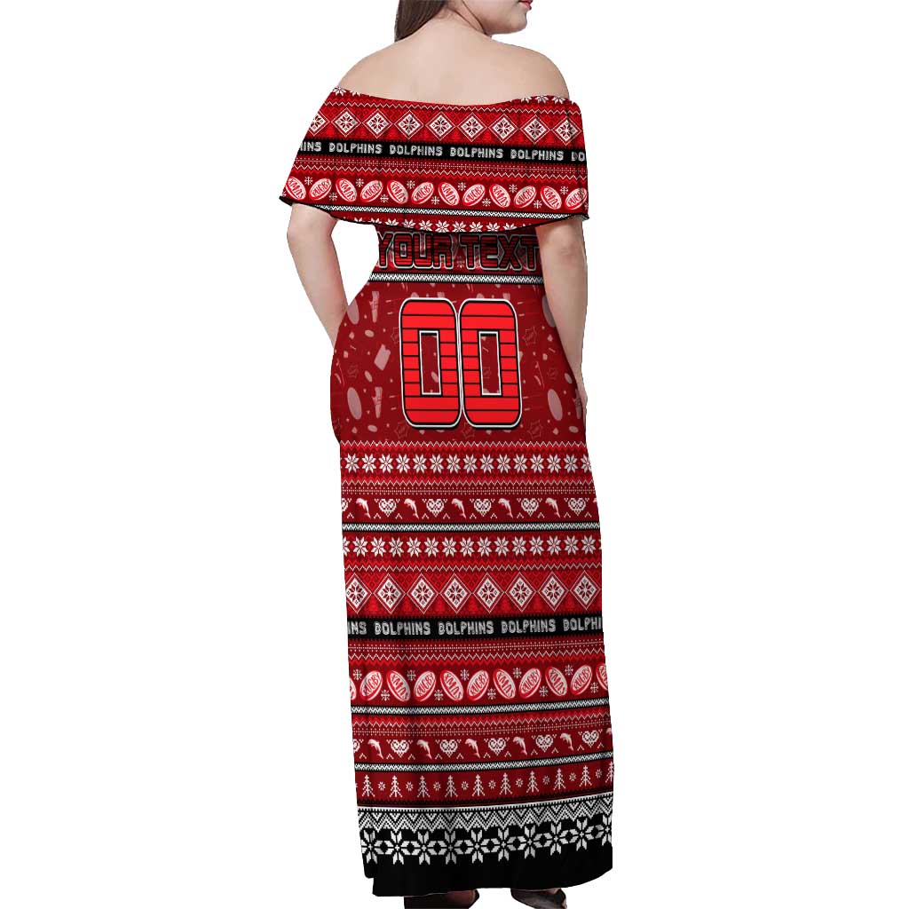 Personalized Dolphins Rugby Xmas Off Shoulder Maxi Dress Australia NRL Mascot