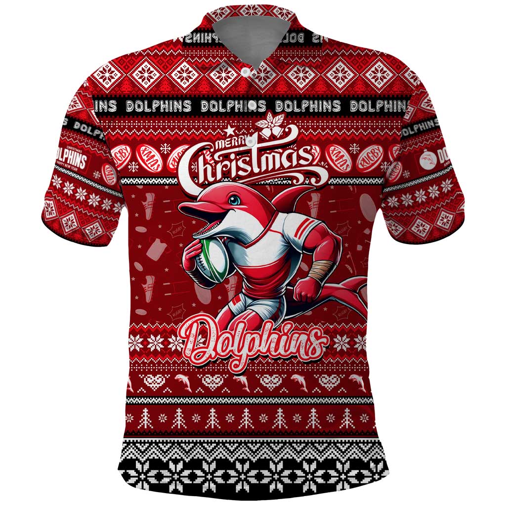 Personalized Dolphins Rugby Xmas Polo Shirt Australia NRL Mascot
