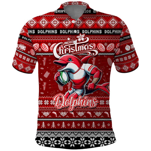 Personalized Dolphins Rugby Xmas Polo Shirt Australia NRL Mascot