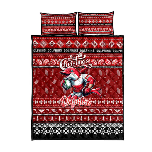 Dolphins Rugby Xmas Quilt Bed Set Australia NRL Mascot