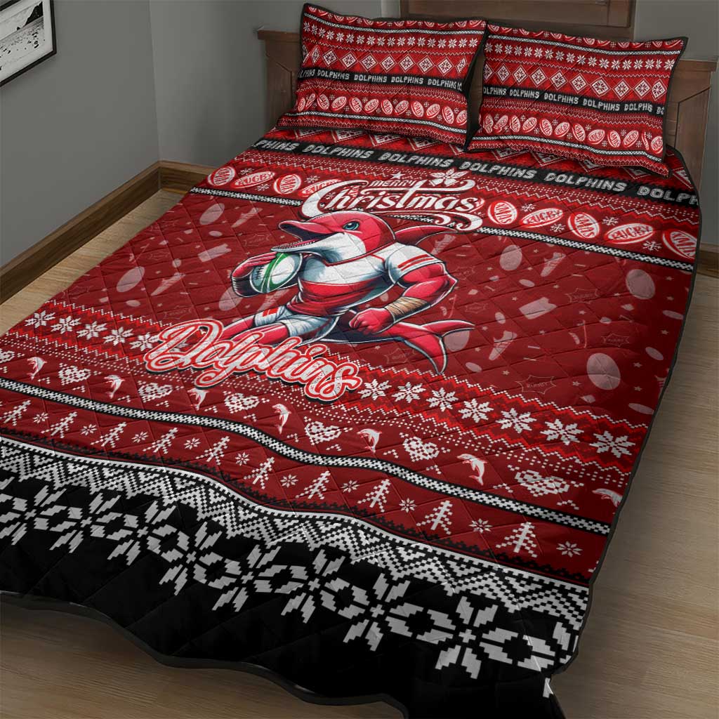 Dolphins Rugby Xmas Quilt Bed Set Australia NRL Mascot