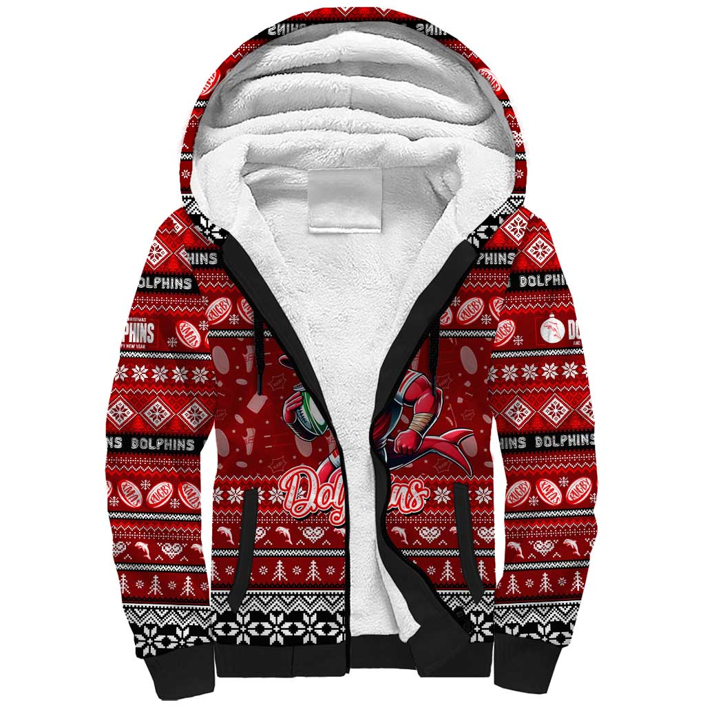Personalized Dolphins Rugby Xmas Sherpa Hoodie Australia NRL Mascot