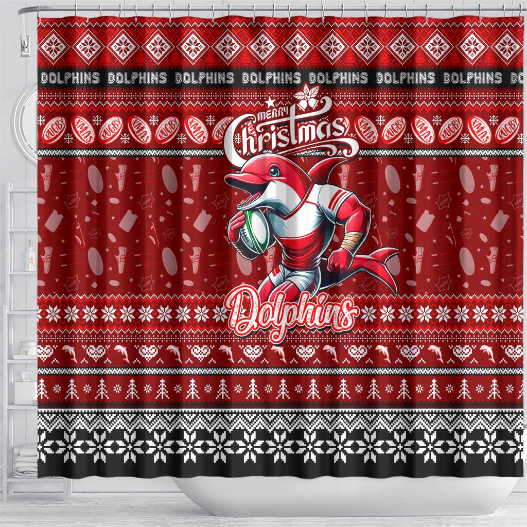 Dolphins Rugby Xmas Shower Curtain Australia NRL Mascot