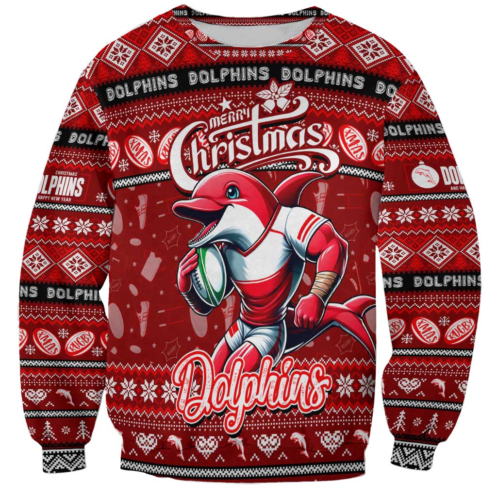 Personalized Dolphins Rugby Xmas Sweatshirt Australia NRL Mascot