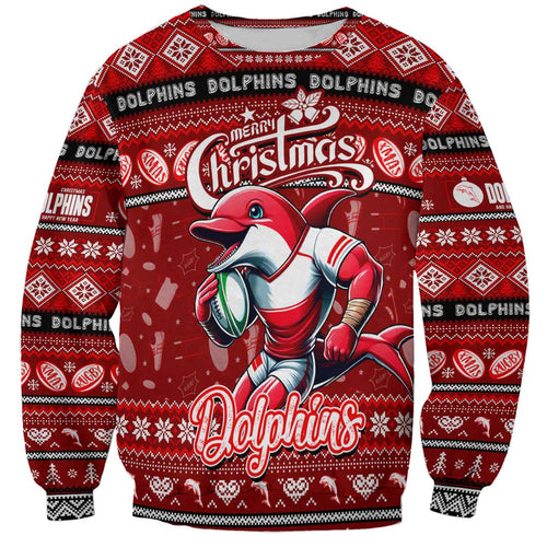 Personalized Dolphins Rugby Xmas Sweatshirt Australia NRL Mascot