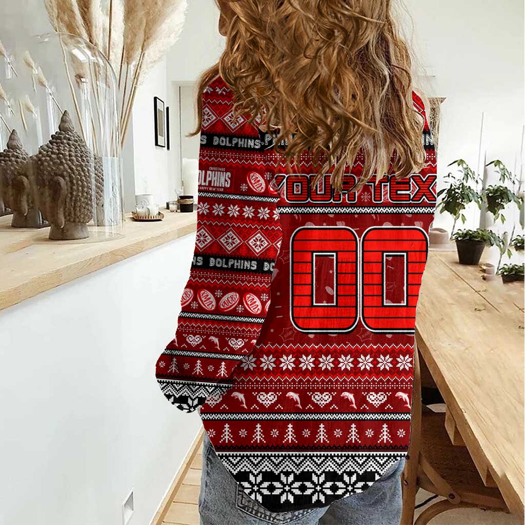 Personalized Dolphins Rugby Xmas Women Casual Shirt Australia NRL Mascot