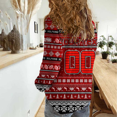 Personalized Dolphins Rugby Xmas Women Casual Shirt Australia NRL Mascot