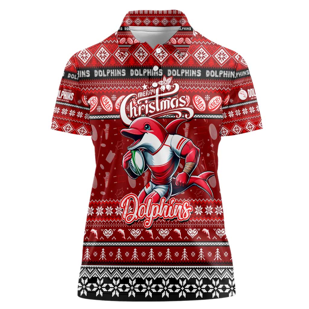 Personalized Dolphins Rugby Xmas Women Polo Shirt Australia NRL Mascot