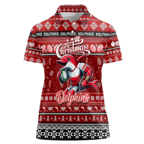 Personalized Dolphins Rugby Xmas Women Polo Shirt Australia NRL Mascot