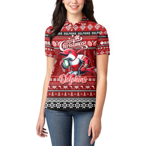 Personalized Dolphins Rugby Xmas Women Polo Shirt Australia NRL Mascot