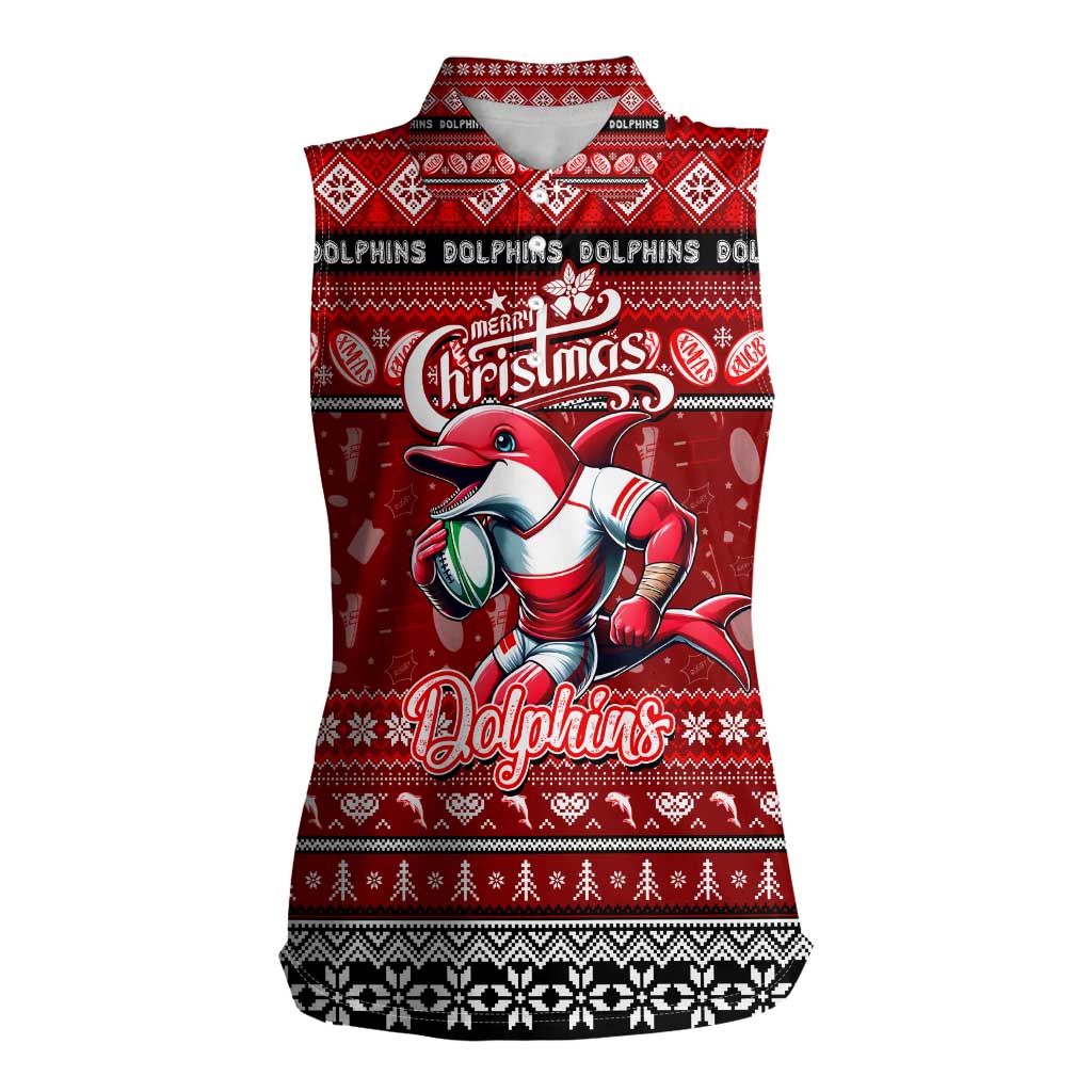Personalized Dolphins Rugby Xmas Women Sleeveless Polo Shirt Australia NRL Mascot