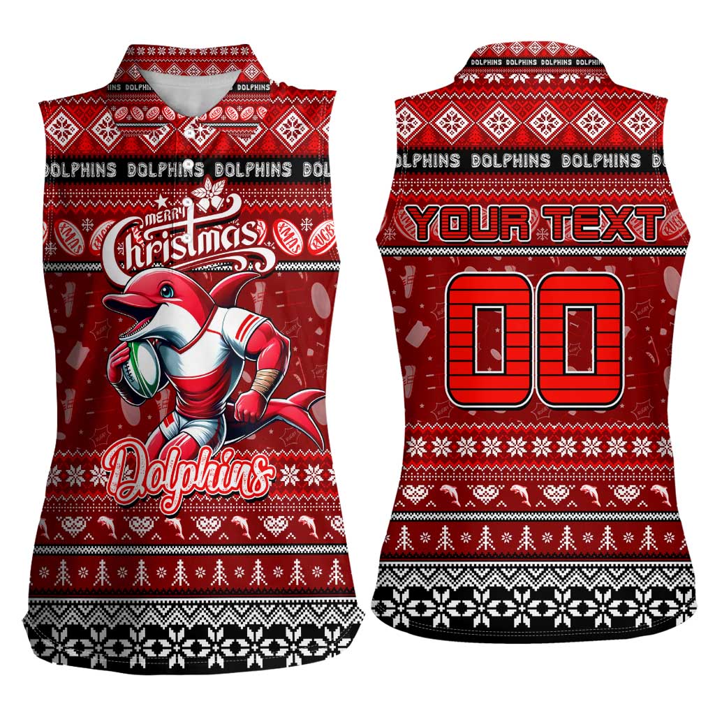 Personalized Dolphins Rugby Xmas Women Sleeveless Polo Shirt Australia NRL Mascot