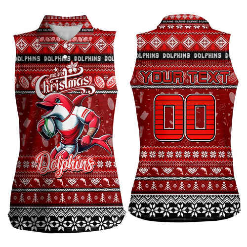 Personalized Dolphins Rugby Xmas Women Sleeveless Polo Shirt Australia NRL Mascot
