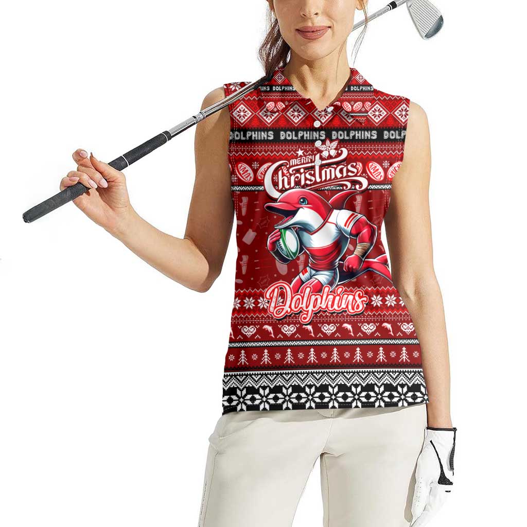 Personalized Dolphins Rugby Xmas Women Sleeveless Polo Shirt Australia NRL Mascot