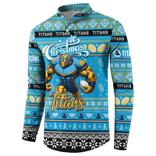 Personalized Titans Rugby Xmas Button Sweatshirt Australia NRL Mascot