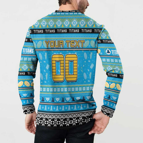 Personalized Titans Rugby Xmas Button Sweatshirt Australia NRL Mascot
