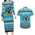 Personalized Titans Rugby Xmas Couples Matching Long Sleeve Bodycon Dress and Hawaiian Shirt Australia NRL Mascot