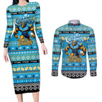 Personalized Titans Rugby Xmas Couples Matching Long Sleeve Bodycon Dress and Long Sleeve Button Shirt Australia NRL Mascot