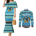 Personalized Titans Rugby Xmas Couples Matching Mermaid Dress and Long Sleeve Button Shirt Australia NRL Mascot