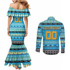 Personalized Titans Rugby Xmas Couples Matching Mermaid Dress and Long Sleeve Button Shirt Australia NRL Mascot
