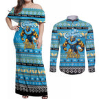 Personalized Titans Rugby Xmas Couples Matching Off Shoulder Maxi Dress and Long Sleeve Button Shirt Australia NRL Mascot
