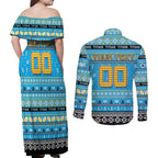 Personalized Titans Rugby Xmas Couples Matching Off Shoulder Maxi Dress and Long Sleeve Button Shirt Australia NRL Mascot