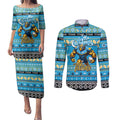 Personalized Titans Rugby Xmas Couples Matching Puletasi and Long Sleeve Button Shirt Australia NRL Mascot