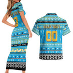 Personalized Titans Rugby Xmas Couples Matching Short Sleeve Bodycon Dress and Hawaiian Shirt Australia NRL Mascot