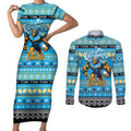 Personalized Titans Rugby Xmas Couples Matching Short Sleeve Bodycon Dress and Long Sleeve Button Shirt Australia NRL Mascot