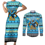 Personalized Titans Rugby Xmas Couples Matching Short Sleeve Bodycon Dress and Long Sleeve Button Shirt Australia NRL Mascot