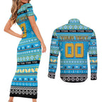 Personalized Titans Rugby Xmas Couples Matching Short Sleeve Bodycon Dress and Long Sleeve Button Shirt Australia NRL Mascot