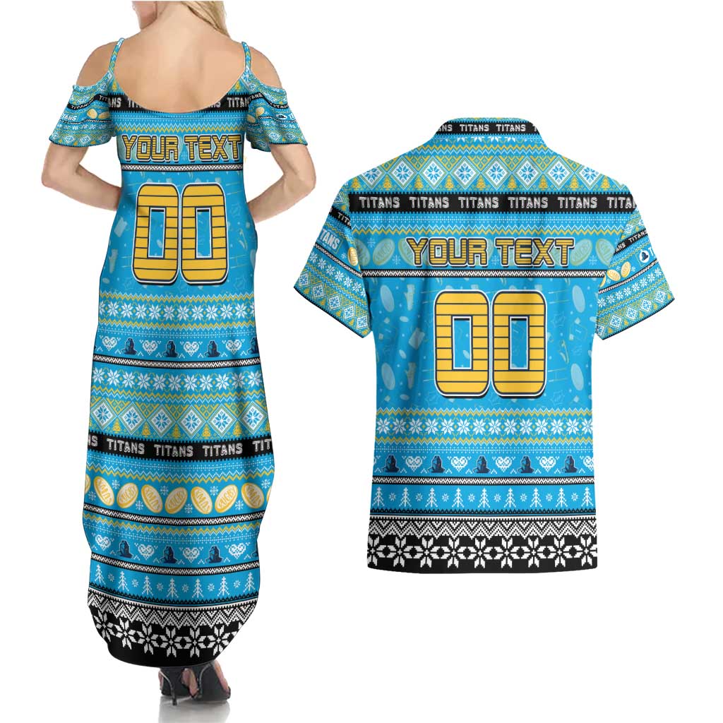 Personalized Titans Rugby Xmas Couples Matching Summer Maxi Dress and Hawaiian Shirt Australia NRL Mascot