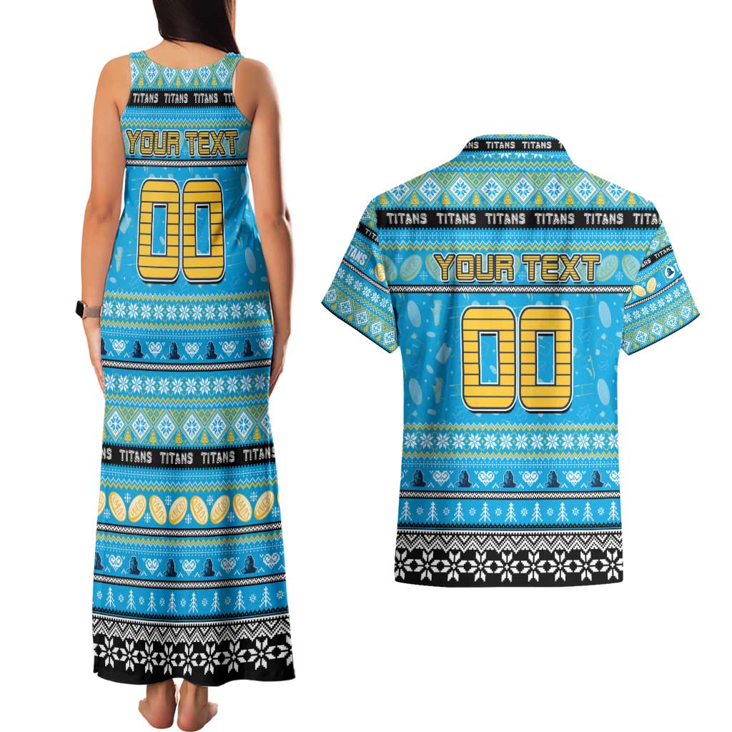 Personalized Titans Rugby Xmas Couples Matching Tank Maxi Dress and Hawaiian Shirt Australia NRL Mascot