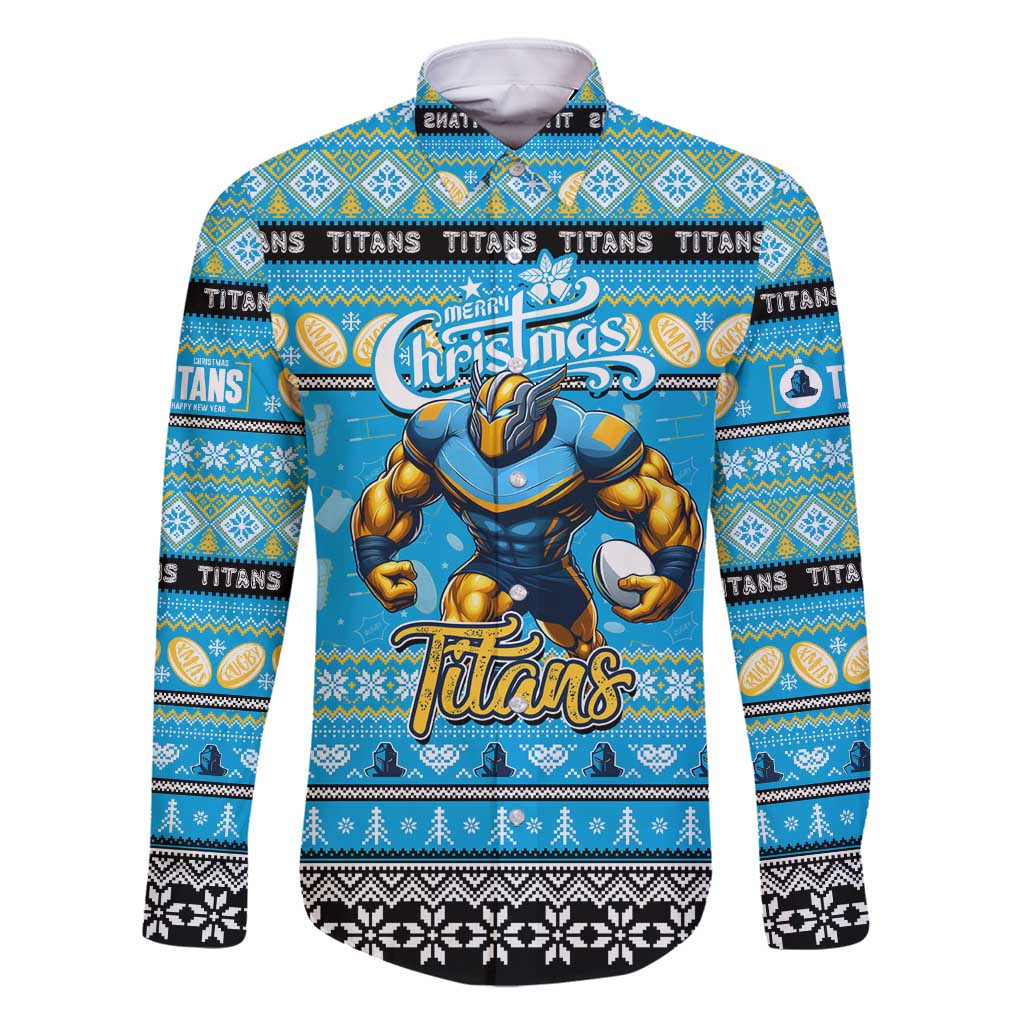 Personalized Titans Rugby Xmas Family Matching Long Sleeve Bodycon Dress and Hawaiian Shirt Australia NRL Mascot
