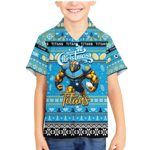 Personalized Titans Rugby Xmas Family Matching Mermaid Dress and Hawaiian Shirt Australia NRL Mascot