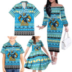 Personalized Titans Rugby Xmas Family Matching Off The Shoulder Long Sleeve Dress and Hawaiian Shirt Australia NRL Mascot