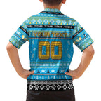 Personalized Titans Rugby Xmas Family Matching Off The Shoulder Long Sleeve Dress and Hawaiian Shirt Australia NRL Mascot