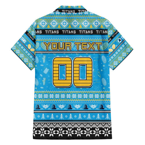 Personalized Titans Rugby Xmas Family Matching Off The Shoulder Long Sleeve Dress and Hawaiian Shirt Australia NRL Mascot