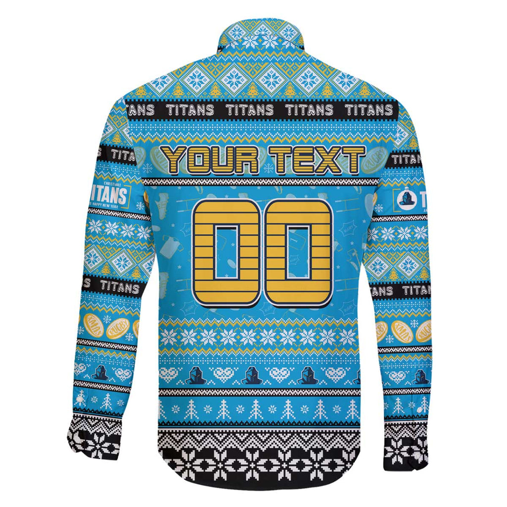 Personalized Titans Rugby Xmas Family Matching Off The Shoulder Long Sleeve Dress and Hawaiian Shirt Australia NRL Mascot