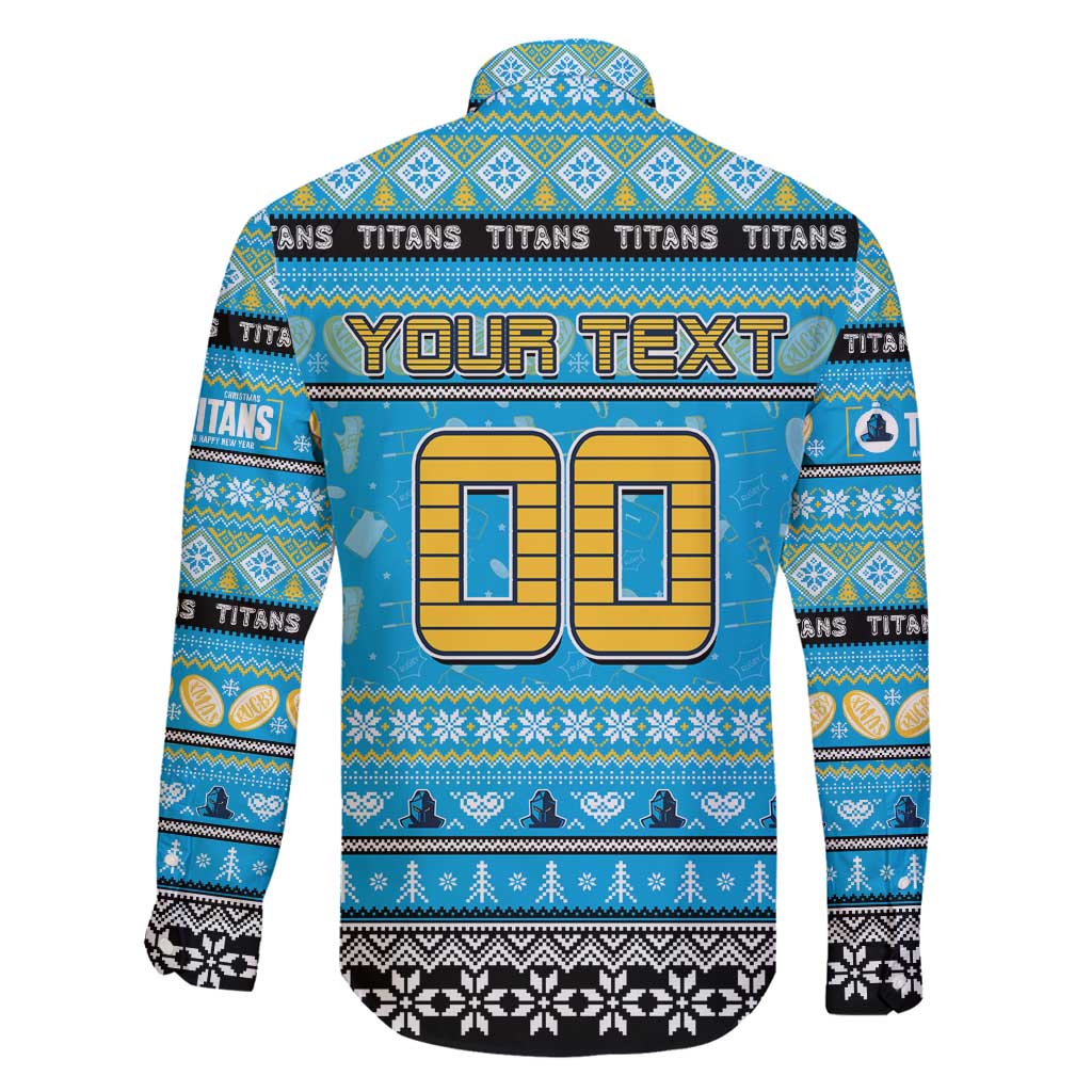 Personalized Titans Rugby Xmas Family Matching Off Shoulder Maxi Dress and Hawaiian Shirt Australia NRL Mascot