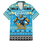 Personalized Titans Rugby Xmas Family Matching Off Shoulder Short Dress and Hawaiian Shirt Australia NRL Mascot