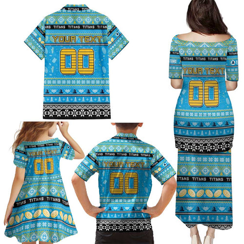 Personalized Titans Rugby Xmas Family Matching Puletasi and Hawaiian Shirt Australia NRL Mascot