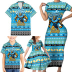 Personalized Titans Rugby Xmas Family Matching Short Sleeve Bodycon Dress and Hawaiian Shirt Australia NRL Mascot