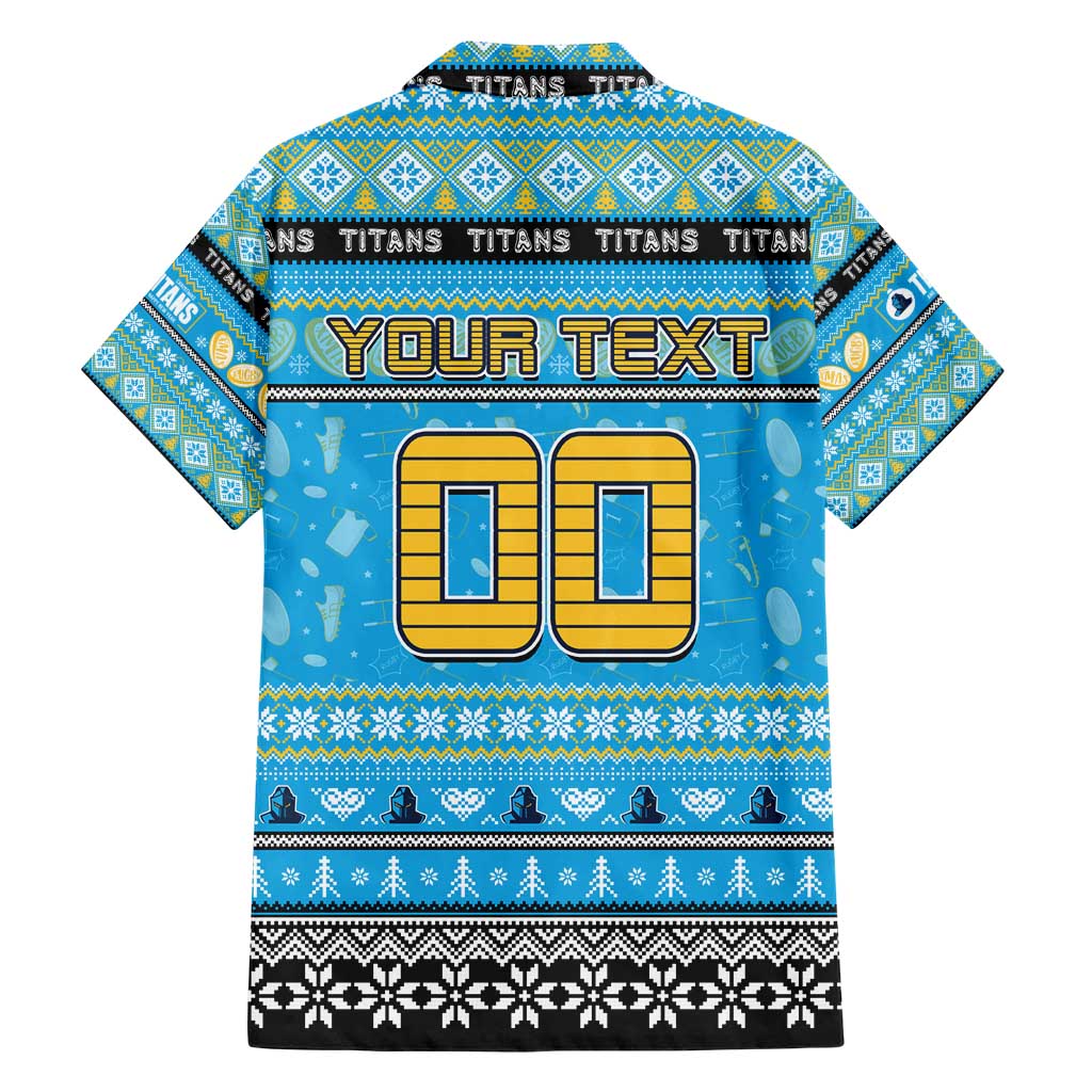 Personalized Titans Rugby Xmas Family Matching Short Sleeve Bodycon Dress and Hawaiian Shirt Australia NRL Mascot