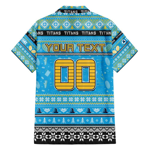 Personalized Titans Rugby Xmas Family Matching Short Sleeve Bodycon Dress and Hawaiian Shirt Australia NRL Mascot