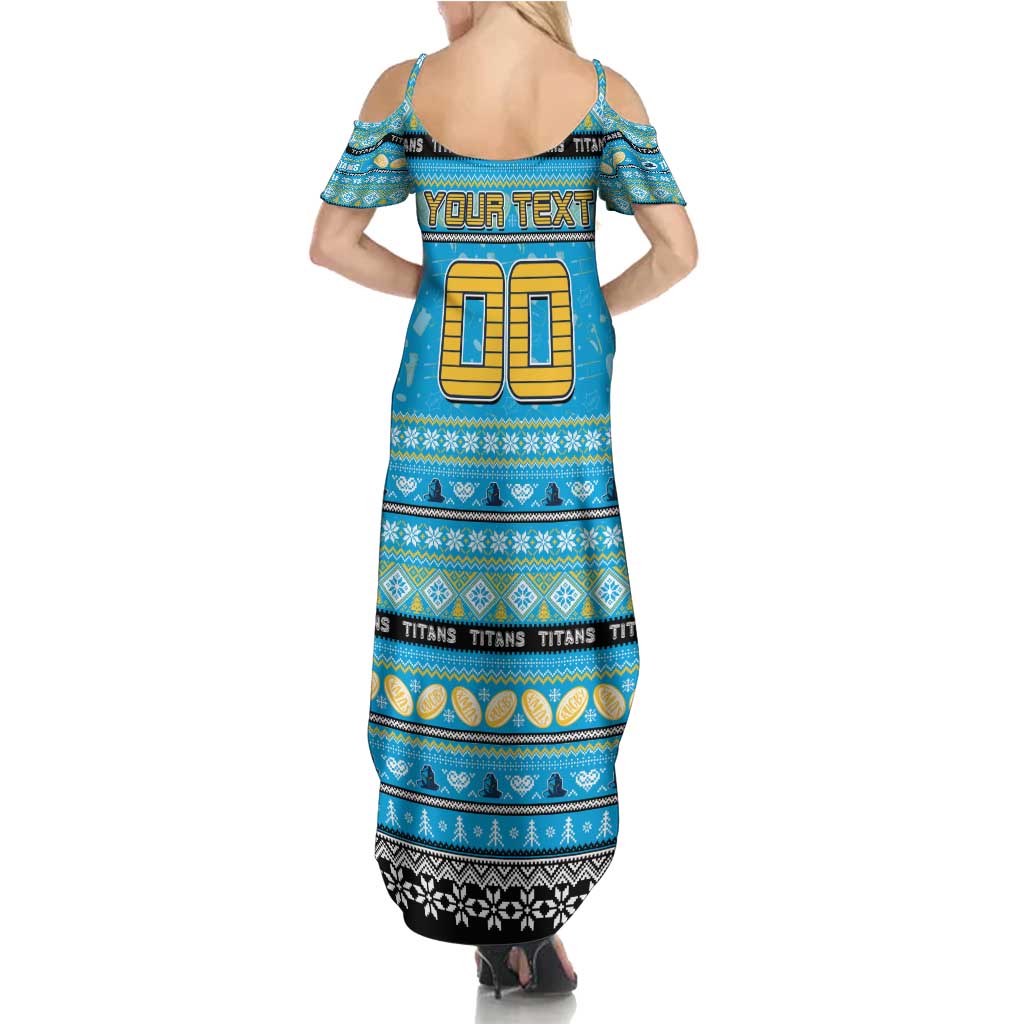 Personalized Titans Rugby Xmas Family Matching Summer Maxi Dress and Hawaiian Shirt Australia NRL Mascot