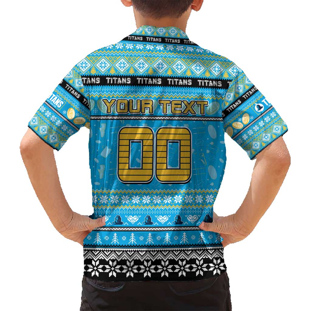 Personalized Titans Rugby Xmas Family Matching Tank Maxi Dress and Hawaiian Shirt Australia NRL Mascot
