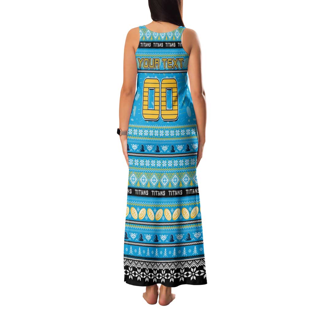 Personalized Titans Rugby Xmas Family Matching Tank Maxi Dress and Hawaiian Shirt Australia NRL Mascot