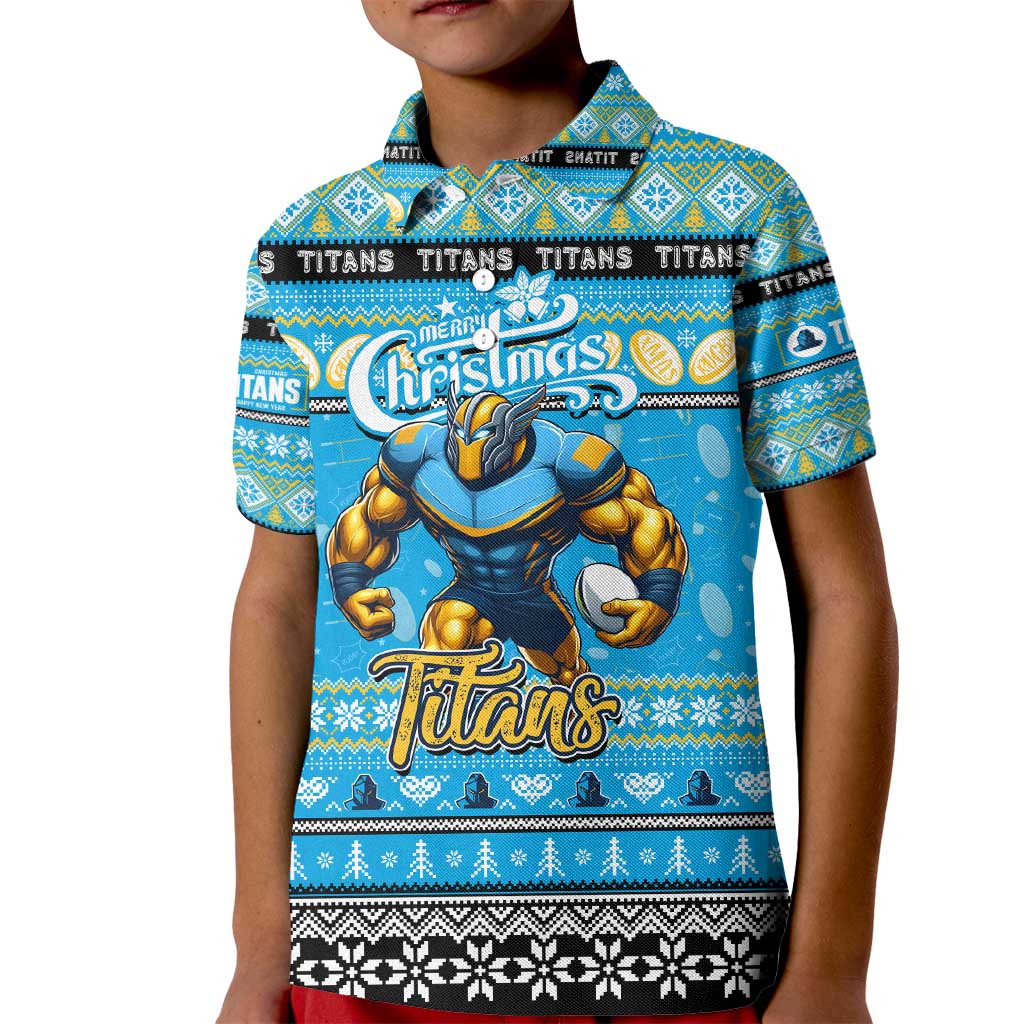Personalized Titans Rugby Xmas Kid Polo Shirt Australia NRL Mascot